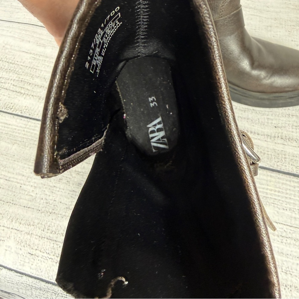Zara Girls Distressed Motto Biker Dark Brown Buckle Harness Zippered Boots Sz 33 - Picture 11 of 11